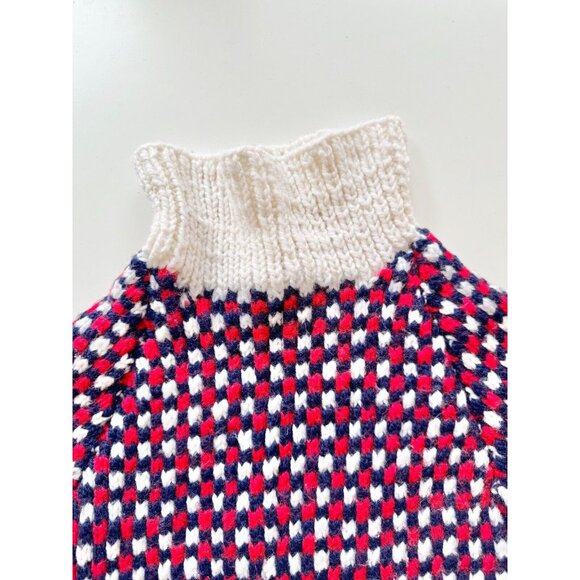 Vintage Handmade by Grandma Blue red Check Wool Turtleneck Sweater, Size 6 - Picture 3 of 11